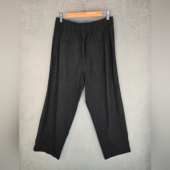 Vince Womems Linen Blend Pants Sz L Black Straight Wide Leg Elastic Back Waist - Picture 7 of 13